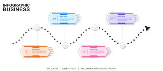 Four steps business infographics template vector.
