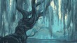Graceful weeping willows . Fantasy concept , Illustration painting.
