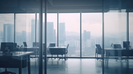 Poster - Office interior with panoramic windows and city view, toned