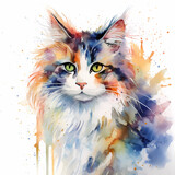 Fototapeta Dziecięca - Cute cat . Watercolor hand drawn illustration