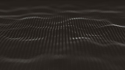 Poster - Abstract Minimal Mesh Waving Background/ 4k animation of an abstract fractal background with mesh surface and particle lines waving and depth of field blur