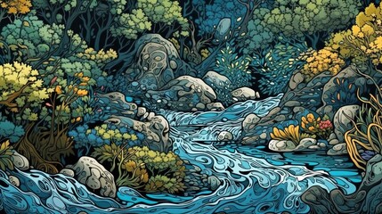 Wall Mural - Freshwater streams and rivers . Fantasy concept , Illustration painting.