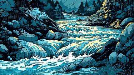 Poster - Freshwater streams and rivers . Fantasy concept , Illustration painting.