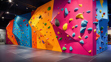 Indoor Artificial Rock Climbing Walls With Coloured Holds , No People