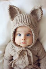 Wall Mural - adorable newborn baby wearing knit hat with cat ears