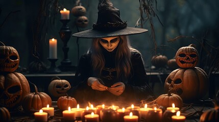 Wall Mural - Witches rite. Halloween background. AI generation