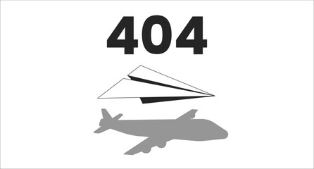 Poster - paper plane with shadow black white error 404 flash message. casting airplane shadow. monochrome web