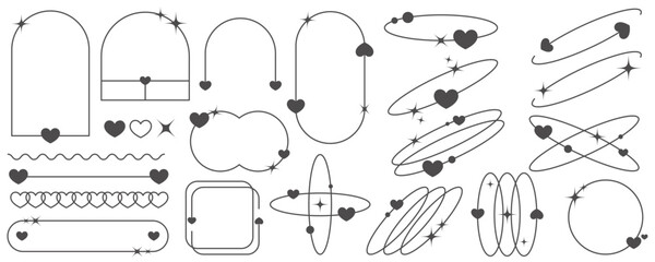 Wall Mural - aesthetic shapes with stars and hearts. minimal vector lines with sparkles. abstract modern geometri