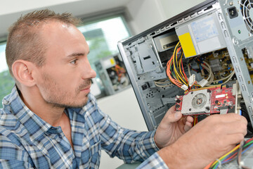 a man computer casing assembling