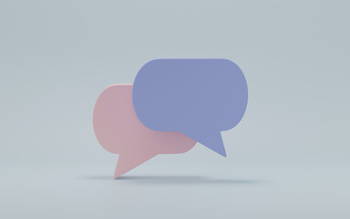 Fototapete - Speech bubble talk on blue pastel background. 3D render.