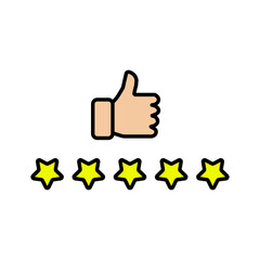 Customer review rating with 5 stars and thumb-up. Outline icon with editable stroke. Vector
