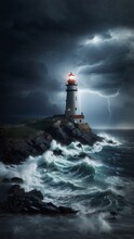 A Lighthouse In The Middle Of A Stormy Sea