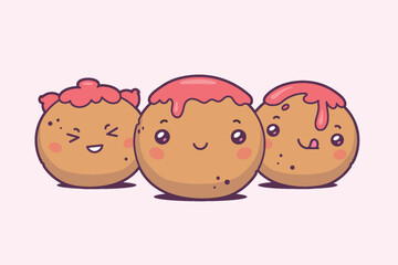 Funny kawaii meatball character vector cartoon illustration