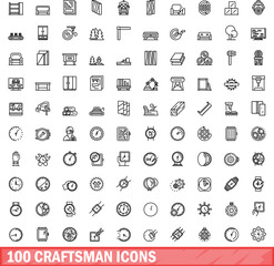 Poster - 100 craftsman icons set. outline illustration of 100 craftsman icons vector set isolated on white ba