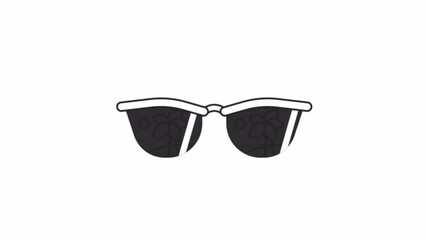 Poster - Vintage tree palm sunglasses for summer bw 2D object animation. Beach accessory outline cartoon 4K video, alpha channel. Tropical destination. Hello summer animated icon isolated on white background