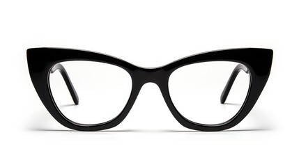 A pair of black cat eye glasses on a white background