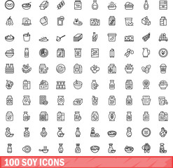 Canvas Print - 100 soy icons set. Outline illustration of 100 soy icons vector set isolated on white background