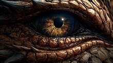 Eye Of The Fire Dragon. The Devil S Gaze. Fantasy Creature. Fantasy Dragon Eye. Ancient Reptile. Mythological Evil. Dangerous Creature. Mythological Evil. Close-up. Detailed Illustration. 3D Rendering