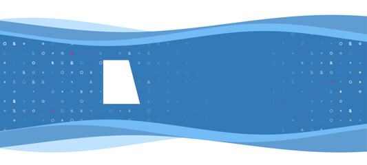 Poster - Blue wavy banner with a white trapezium symbol on the left. On the background there are small white shapes, some are highlighted in red. There is an empty space for text on the right side