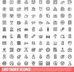 Poster - 100 thief icons set. outline illustration of 100 thief icons vector set isolated on white background