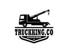 Tow Truck Icon, Towing Truck Van With Car Sign. Vector Isolated Flat Sign.