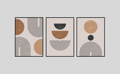 set of 3 geometric decorative arts lines, circles, half moons, printable poster, boho chic
