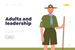 Adults and leadership concept for landing page design template with forest ranger in uniform