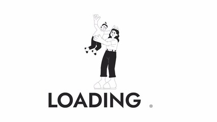 Poster - Mother throwing kid in air black and white loading animation. Single mom holding daughter outline 2D cartoon characters 4K video loader motion graphic. Parent child playing waiting animated gif