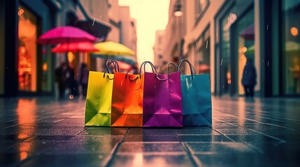 Poster - Shopping bag near shop with blur background