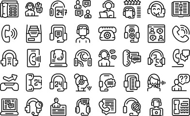 Poster - Call a consultant icons set outline vector. Support center. Desk help