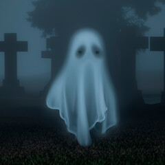 Wall Mural - Creepy cemetery ghost