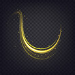 © A_stock - Golden shiny spiral wave sparks. Curved yellow speed line twirl.
