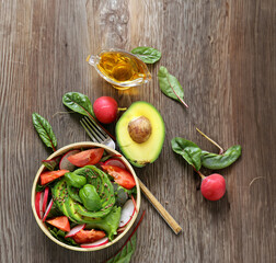 Poster - salad with tomatoes and basil, healthy food