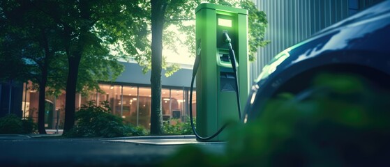 Wall Mural - Modern fast electric vehicle chargers for charging car in park,  Generative AI