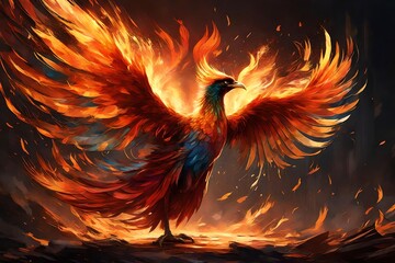 Wall Mural - fiery bird in the fire  4k Ultra Hd High Quality