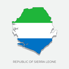 Sticker - Sierra Leone map and flag. Detailed silhouette vector illustration