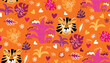 Seamless childish pattern with cute tiger Use for textile, fabric, wallpaper, wall art, poster, surface design, fashion kids wear, baby shower. Vector doodle  illustration