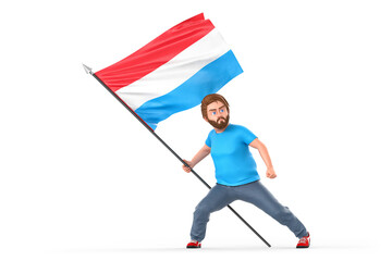 Wall Mural - Man proudly holding flag of Luxembourg. Isolated on white background. 3D Rendering