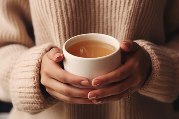 Wall Mural - A close-up photography of hands holding a cup of warm beverage