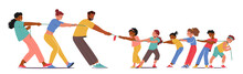 Energetic Kids And Enthusiastic Parents Family Characters Engage In A Spirited Tug Of War, Laughing And Competing