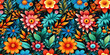 Seamless pattern of brilliant wildflowers on shadowy background. Concept: Vibrant and organic colourful blooms on dim backdrop