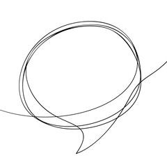 Round speech bubble continuous line drawing, Black and white vector minimalistic linear illustration made of one line, Place for text