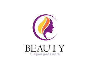 Wall Mural - women long hair style icon, logo women face on white background