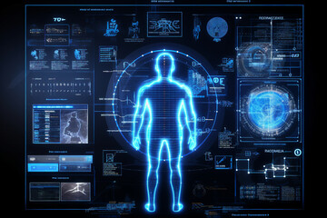 Poster - generative ai collage photo of humanoid scientific study development on virtual computer making pers