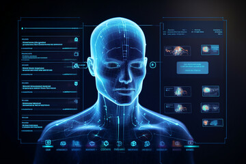 Poster - generative ai collage photo of humanoid scientific study development on virtual computer making pers