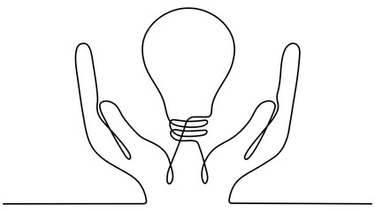 Poster - Hands holding lightbulb. Creative idea symbol. Vector illustration isolated on white.