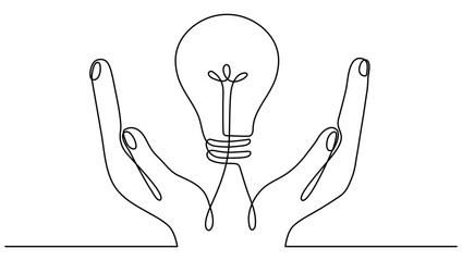 Poster - Hands holding lightbulb. Creative idea symbol. Vector illustration isolated on white.
