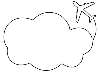 Poster - Airplane with cloud continuous one line drawn. Flying plane in sky. Travel linear symbol. Vector illustration isolated on white.