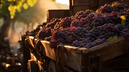 Wall Mural - Generative AI, Fresh grapes in a truck, grape harvest at a vineyard