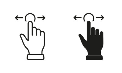 Poster - Swipe Gesture to Right and Left, Hand Cursor of Computer Mouse Line and Silhouette Black Icon Set. Pointer Finger Pictogram. Click, Press, Touch, Tap Symbol Collection. Isolated Vector Illustration